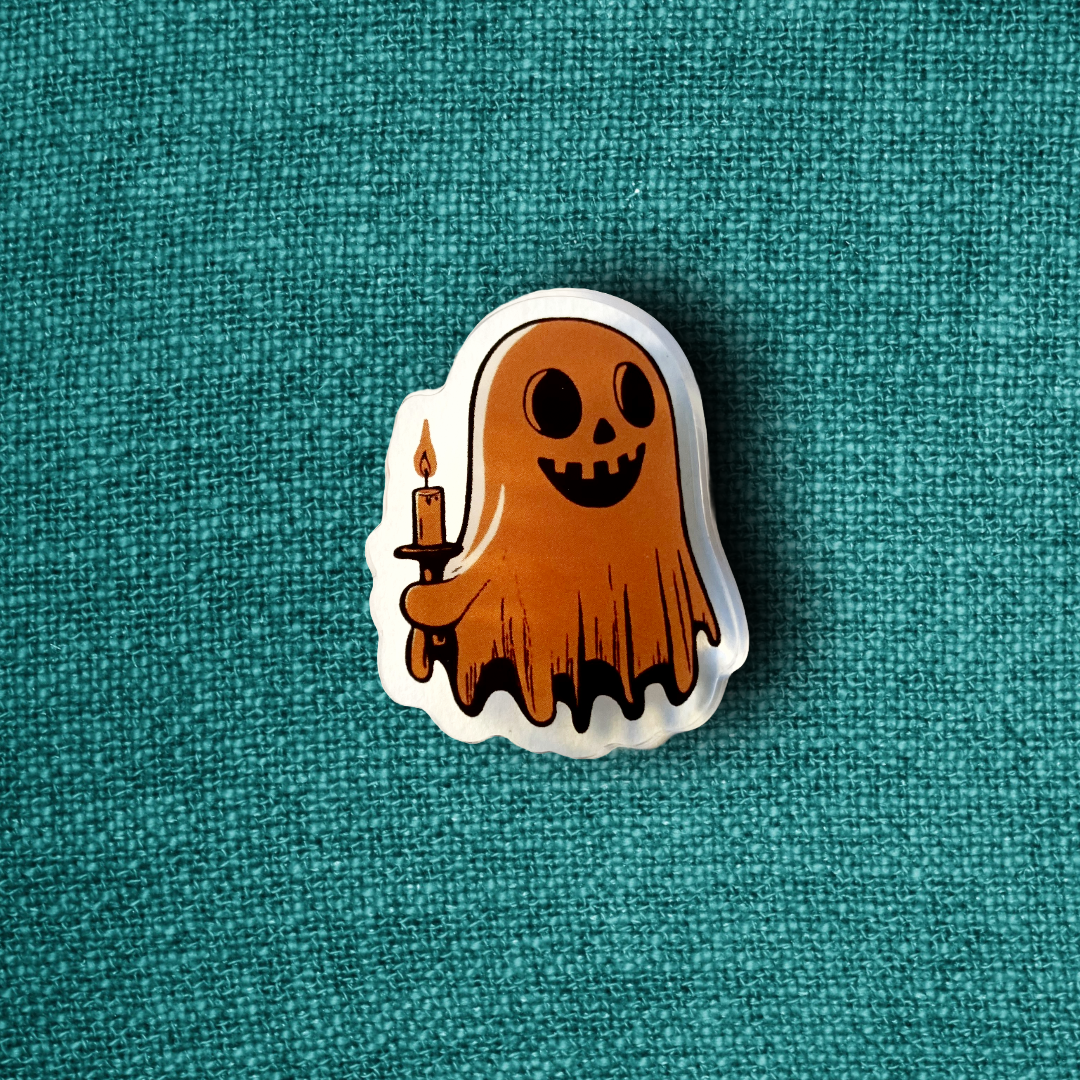 Kürbis Geist mit Kerze – Acryl Pin