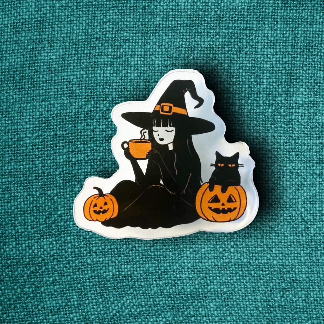 Hexe mit Katze - Acryl Pin
